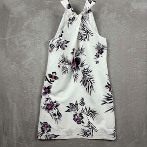 Tommy Bahama Halter Dress Oasis Blossoms M White Floral Linen Blend Summer Chic
